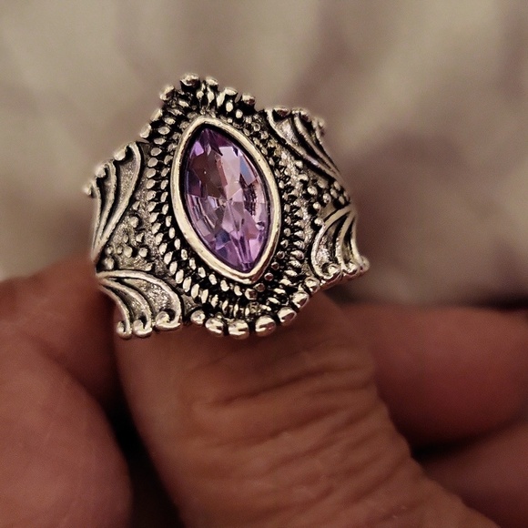 New cubic zirconia pink stone size 10 silver antique look ring - Picture 4 of 8